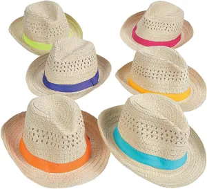 12 Pack Bulk Fedora Hats, Assorted Colors, Havana Nights, Cuban, Cinco De Mayo Parties, Birthday and Other Celebration Accessories Multicolored