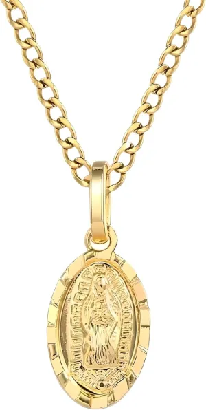 18K Yellow Gold virgen de guadalupe necklace Religious Jewelry Our Lady Virgin Mary Pendant Necklaces for Charms Women Men Accessories Chains Vintage Colar Medalla De la Virgen Milagrosa Virgencita