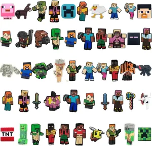50PCS Gaming Pixel Themed Croc Charms for Boys Teenagers, Cute Video Game Shoe Charms for Croc Sandals, Characters Shoes Decoration Accessories for Game Fans, Party Favors Gifts