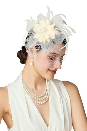 BABEYOND Fascinators Hats for Women - Tea Party Kentucky Fascinator Derby Hat Feathers Flower Mesh Knot Veil Headband Beige