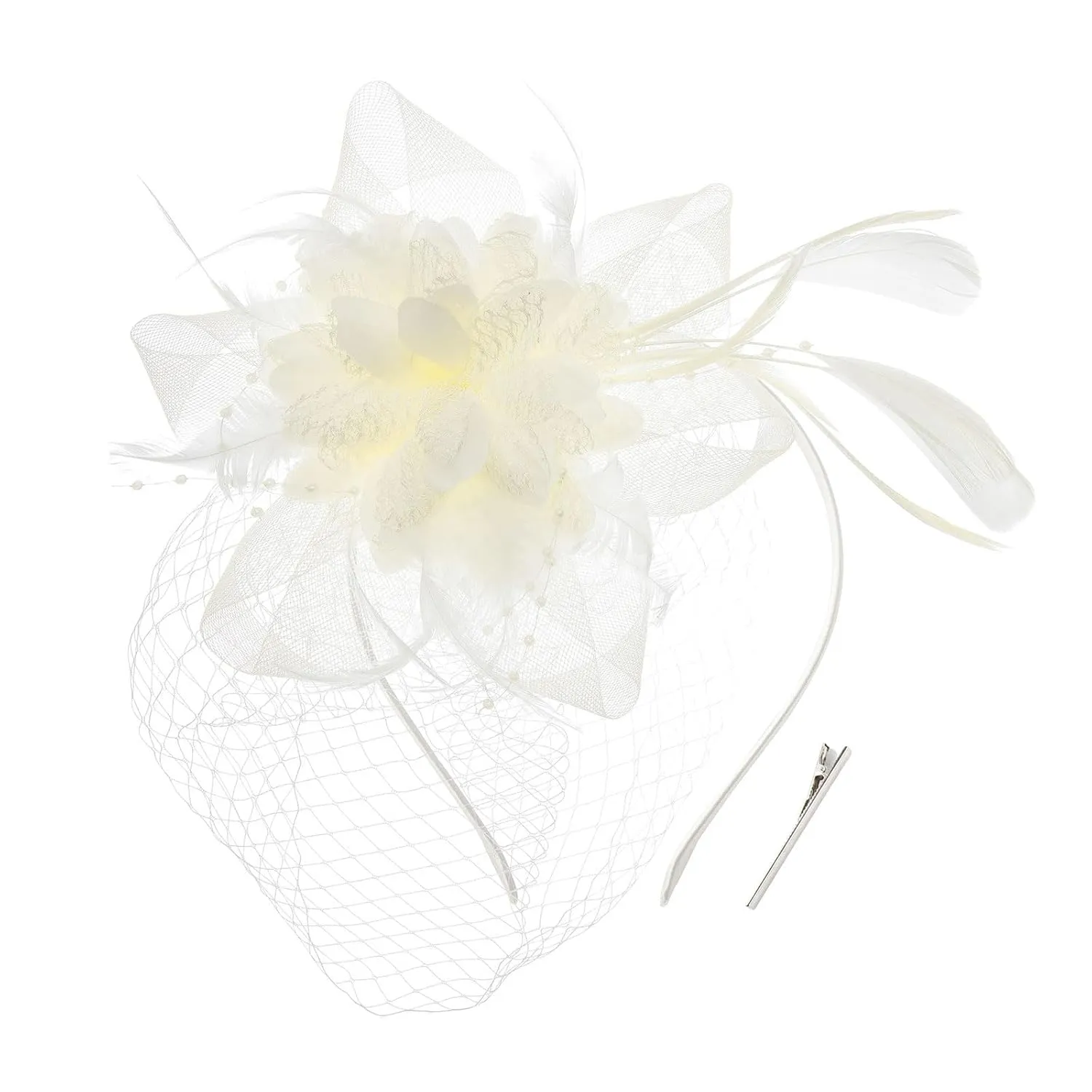 BABEYOND Fascinators Hats for Women - Tea Party Kentucky Fascinator Derby Hat Feathers Flower Mesh Knot Veil Headband Beige