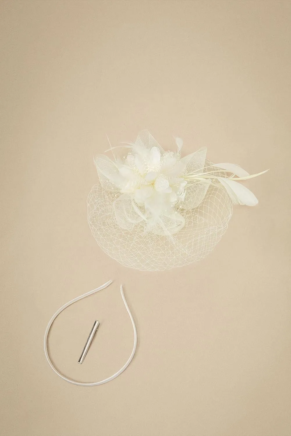 BABEYOND Fascinators Hats for Women - Tea Party Kentucky Fascinator Derby Hat Feathers Flower Mesh Knot Veil Headband Beige