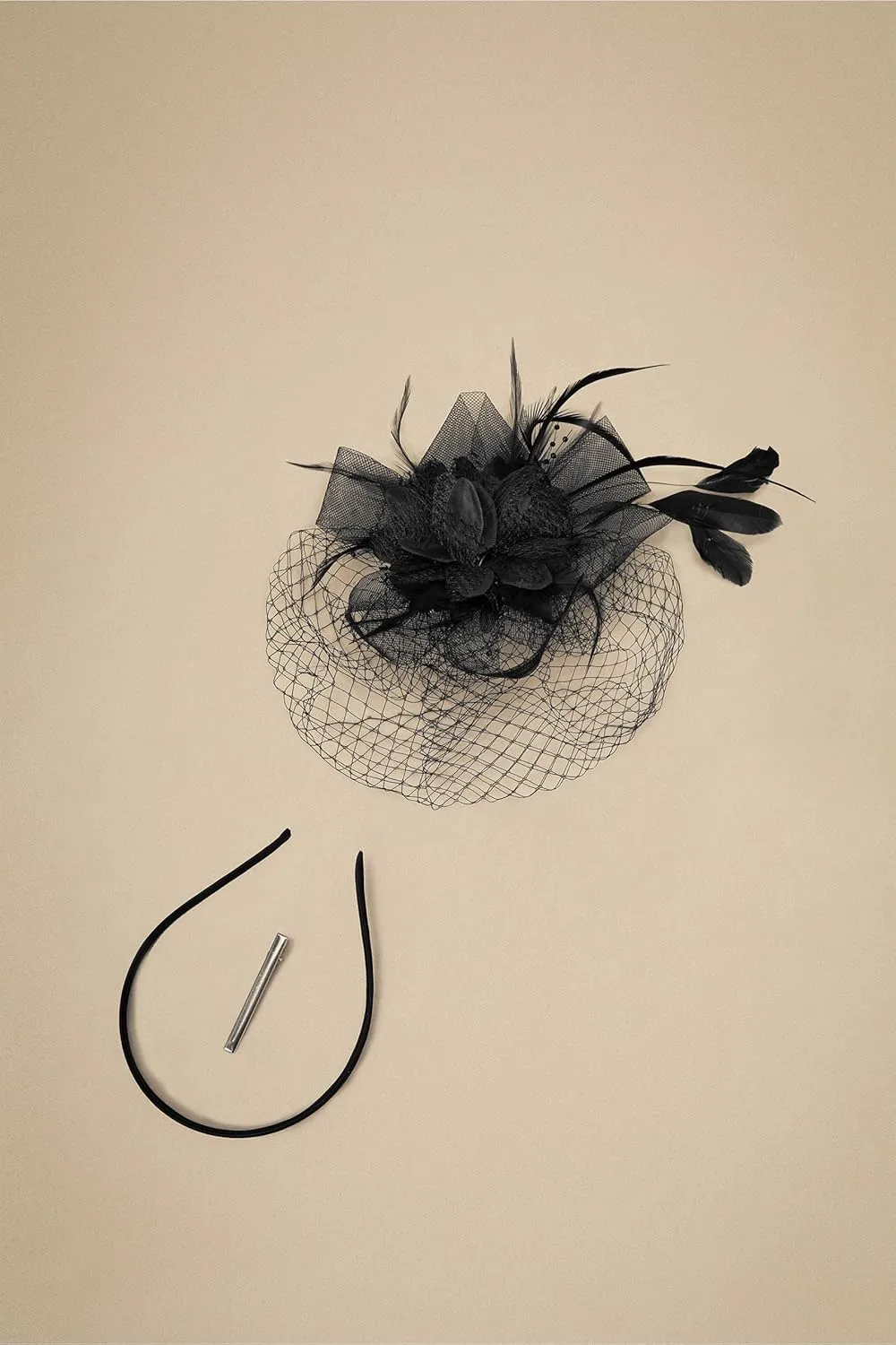 BABEYOND Fascinators Hats for Women - Tea Party Kentucky Fascinator Derby Hat Feathers Flower Mesh Knot Veil Headband Black