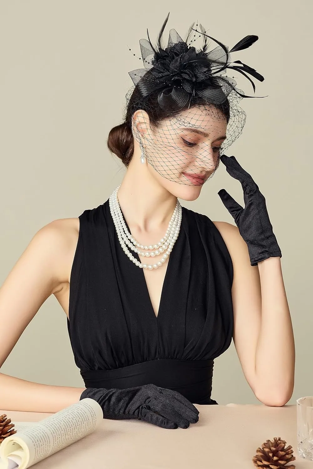 BABEYOND Fascinators Hats for Women - Tea Party Kentucky Fascinator Derby Hat Feathers Flower Mesh Knot Veil Headband Black