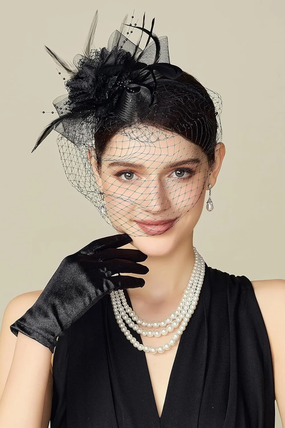 BABEYOND Fascinators Hats for Women - Tea Party Kentucky Fascinator Derby Hat Feathers Flower Mesh Knot Veil Headband Black