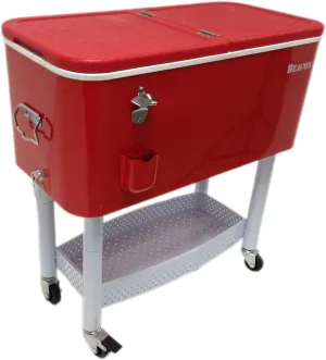 BEACON Rolling Party Cooler, Red Steel with Metal Storage, Stand & Wheel