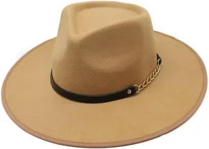 Cap New British Style Vintage Top Hat, Men and Women Outdoor Binding Jazz Hat Metal Belt Accessories Woolen Felt Hat Fengyan Cowboy Hats (Color : Camel, Size : 56-58cm)