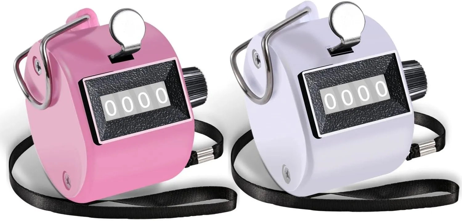 Clicker Counter Handheld Tally Counter 4-Digit Number Counter, 2 Pack Hand Mechanical Counters Clickers Pitch Umpire Click Counter for Coaching, Knitting, People, Lap, Fishing, Golf,