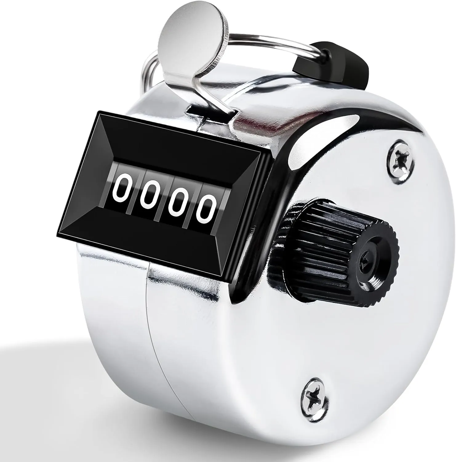 Clicker Counter, Metal Hand Tally Counter Clicker with 4 Digit Display, Pitch Counter for Golf Stroke, Baseball, Coaching, Knitting, Lap, Row Sport, Silver