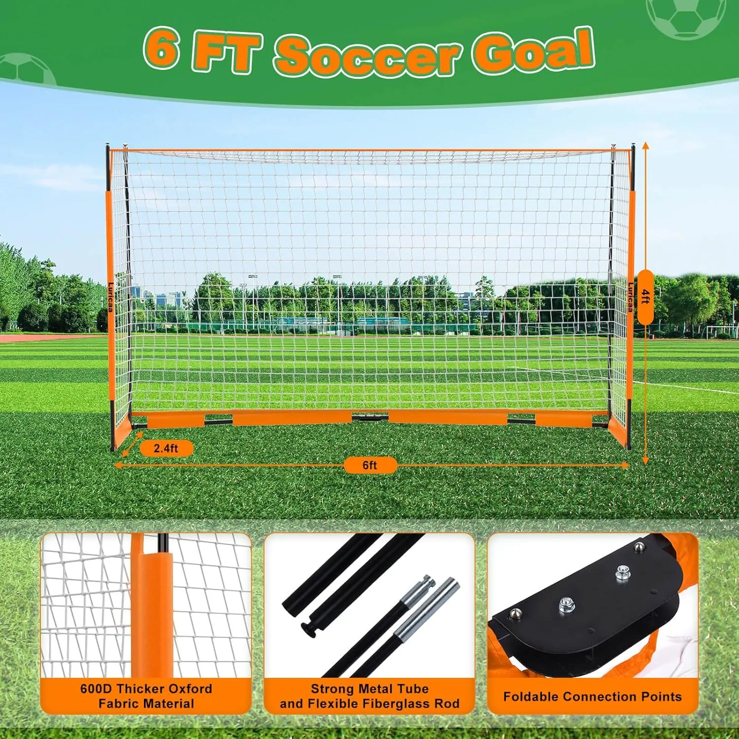 Collapsible Soccer Goal, 126 ft /64 ft Portable Soccer Goal Net for Backyard, Quick Setup Soccer Goals with 1 Carry Bag, 1 Agility Ladder, 4 Ground Nails,12 Training Cones