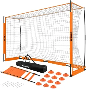 Collapsible Soccer Goal, 126 ft /64 ft Portable Soccer Goal Net for Backyard, Quick Setup Soccer Goals with 1 Carry Bag, 1 Agility Ladder, 4 Ground Nails,12 Training Cones