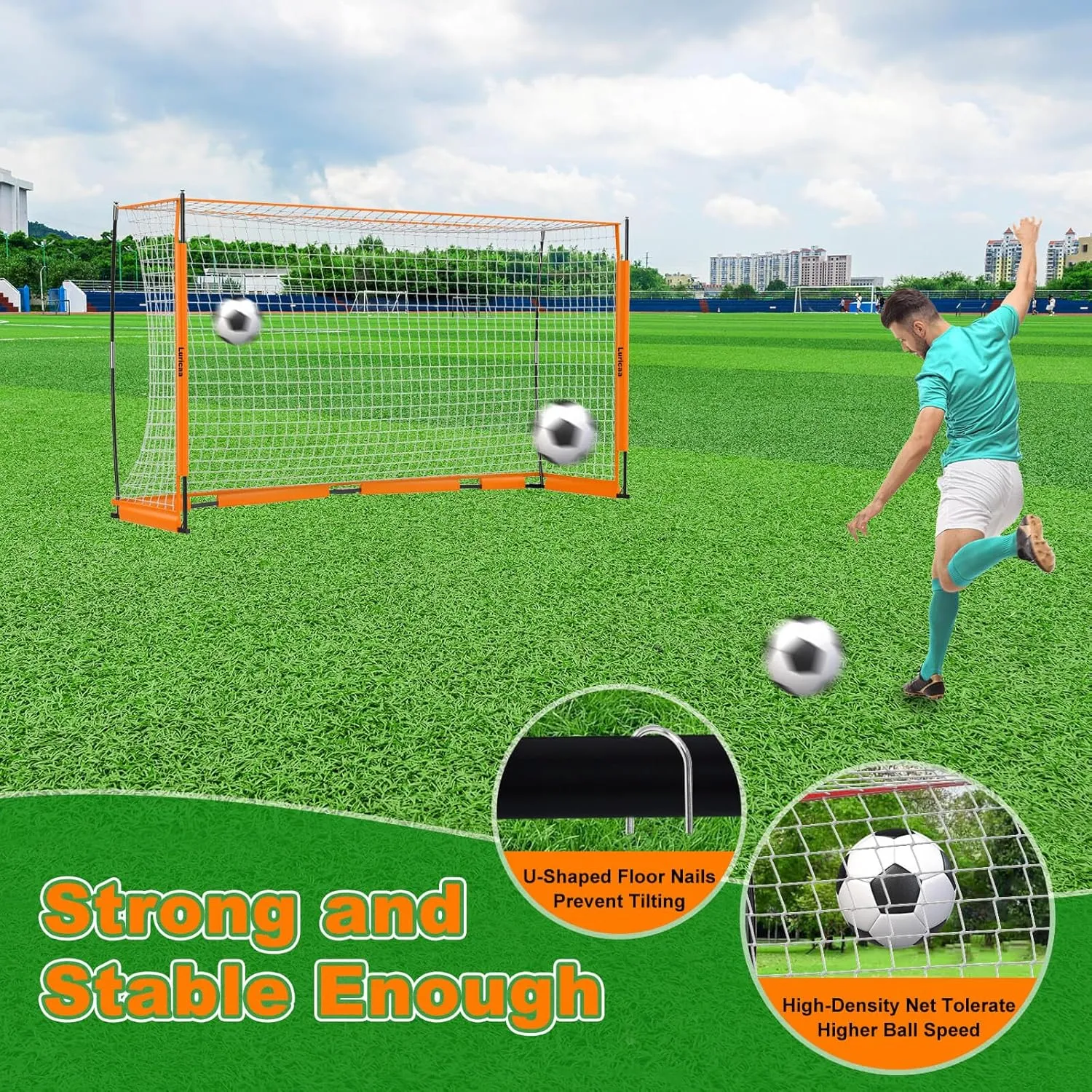 Collapsible Soccer Goal, 126 ft /64 ft Portable Soccer Goal Net for Backyard, Quick Setup Soccer Goals with 1 Carry Bag, 1 Agility Ladder, 4 Ground Nails,12 Training Cones