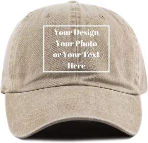Custom Your Picture Text Logo Unisex Vintage Washed Personalized Plain Adjustable Denim Hat Baseball Cap