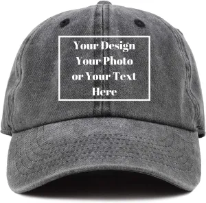 Custom Your Picture Text Logo Unisex Vintage Washed Personalized Plain Adjustable Denim Hat Baseball Cap