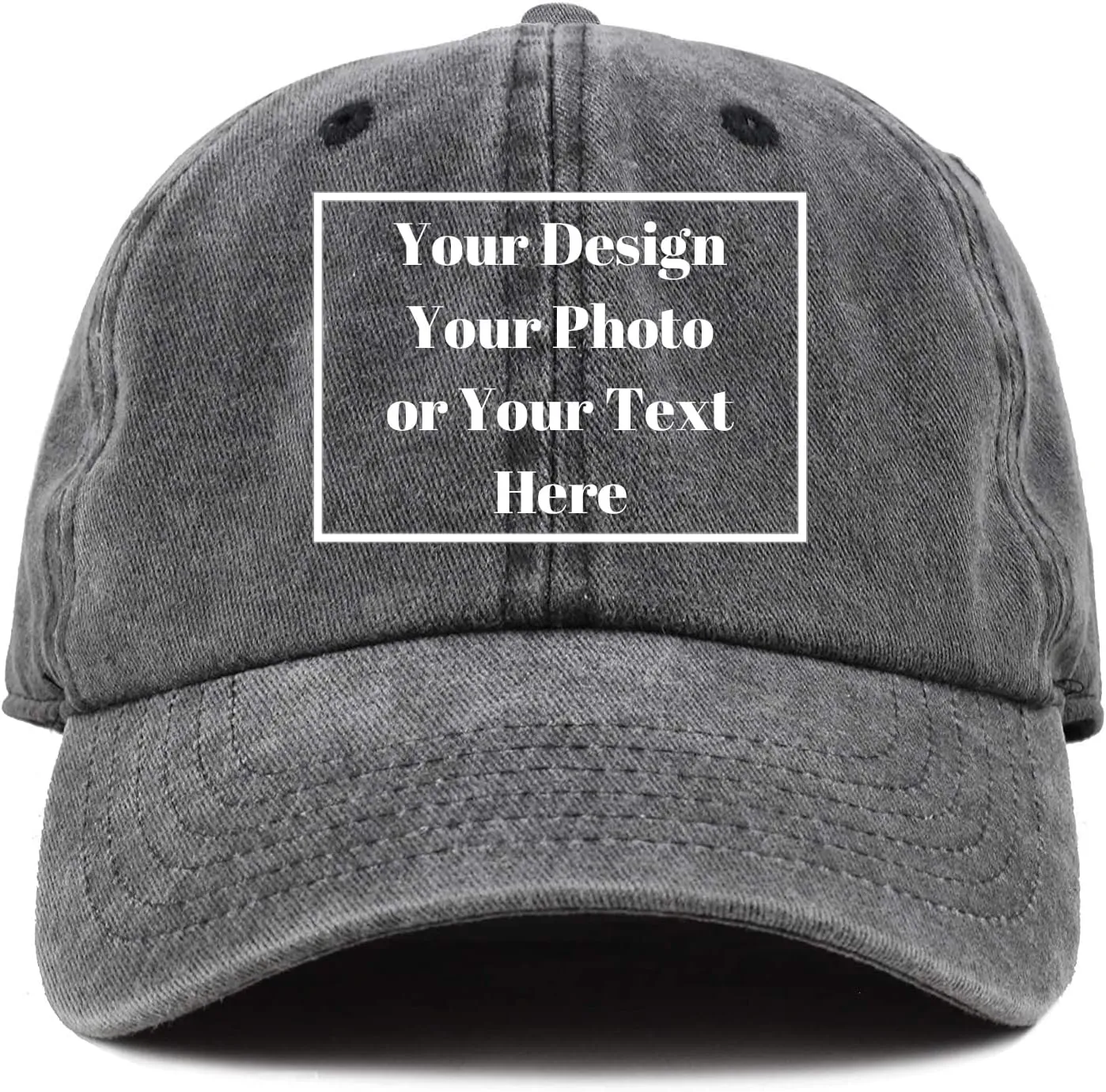 Custom Your Picture Text Logo Unisex Vintage Washed Personalized Plain Adjustable Denim Hat Baseball Cap