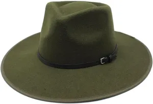 DHAEY New Metal Belt Buckle Accessories Vintage Top Hat, Autumn and Winter Outdoor Binding Jazz Hat Woolen Felt Hat Luopan Caps & Hats (Color : Army Green, Size : 56-58cm)