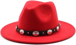 DHAEY Popular British Style Metal Belt Vintage Hat Men's and Women's Jazz Hat Autumn and Winter Woolen Felt Hat Luopan Caps & Hats (Color : Rose Red, Size : 56-58cm)