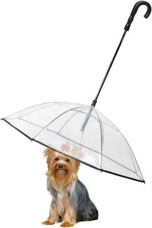 Enjoying Dog Umbrella for Small Dogs, Clear Dog Umbrella Leash, Rainproof Waterproof, Doggy Walking Umbrella with Metal Chain, Pet Outdoor Rain Gear