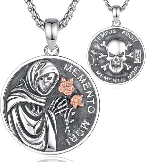 EUDORA Sterling Silver Tetragrammaton Necklace Witches Knot Nudo de Bruja Pendant for Women Men,Vintage Skull Snake Memento Mori Necklace Wicca Jewelry Gifts for Women Men