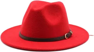 European and American Fashion Autumn and Winter Men's and Women's New Coffee Woolen Top Hat Jazz Hat Felt Hat Fengyan Cowboy Hats (Color : Rose Red, Size : 59-61cm)
