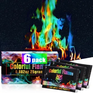 Fire Color Changing Packets [6Pack]Color Fire Packets for Outdoor Campfires, Fire Pits, Fireplaces, Colorful Flames, Long Burn Time, Safe, Magic for Child