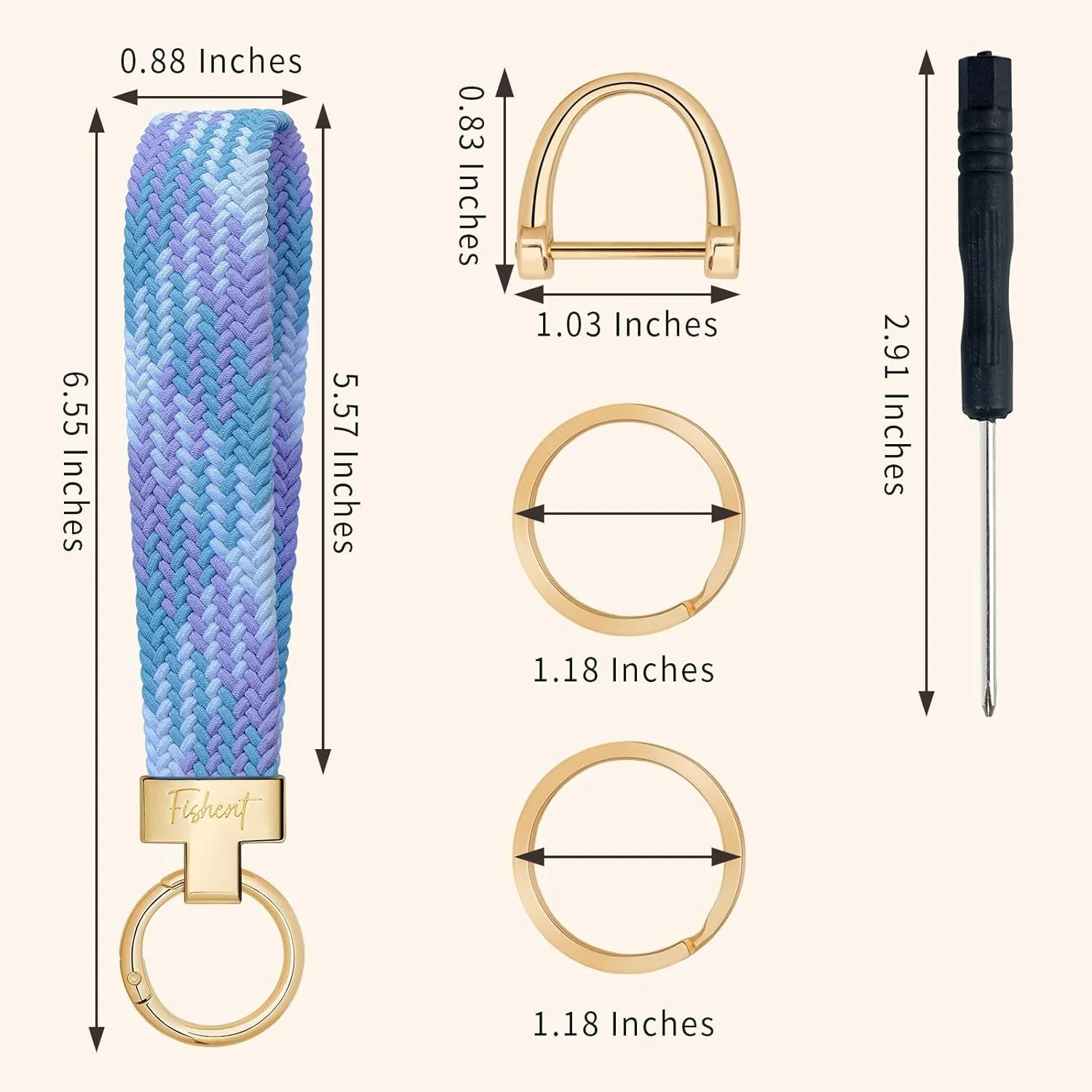Fishent Stretchy Wristlet Keychain, Cute Key Chain, Woven Wrist Lanyard for Car Keys with 3 Keyrings and D-ring for Women Men