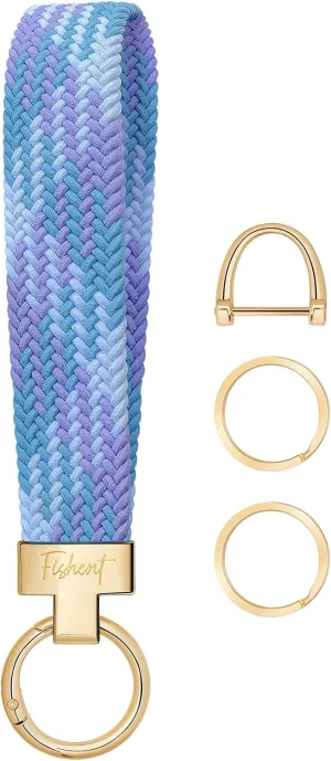 Fishent Stretchy Wristlet Keychain, Cute Key Chain, Woven Wrist Lanyard for Car Keys with 3 Keyrings and D-ring for Women Men