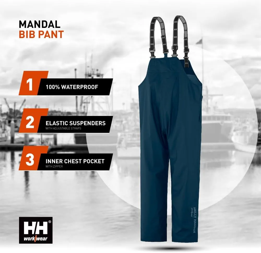 Helly-Hansen Workwear Mandal Waterproof Bib Overalls for Men - PVC-Coated Polyester, Breathable, Adjustable Work Bibs for Men
