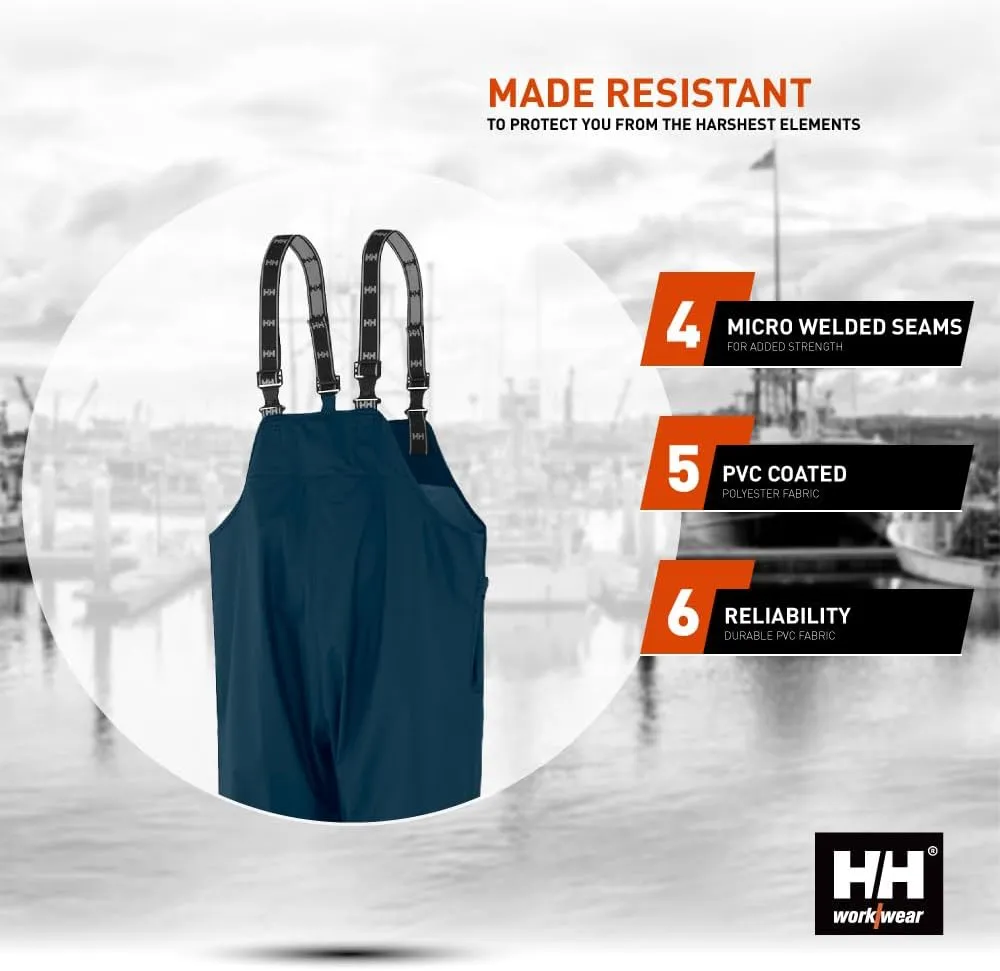 Helly-Hansen Workwear Mandal Waterproof Bib Overalls for Men - PVC-Coated Polyester, Breathable, Adjustable Work Bibs for Men