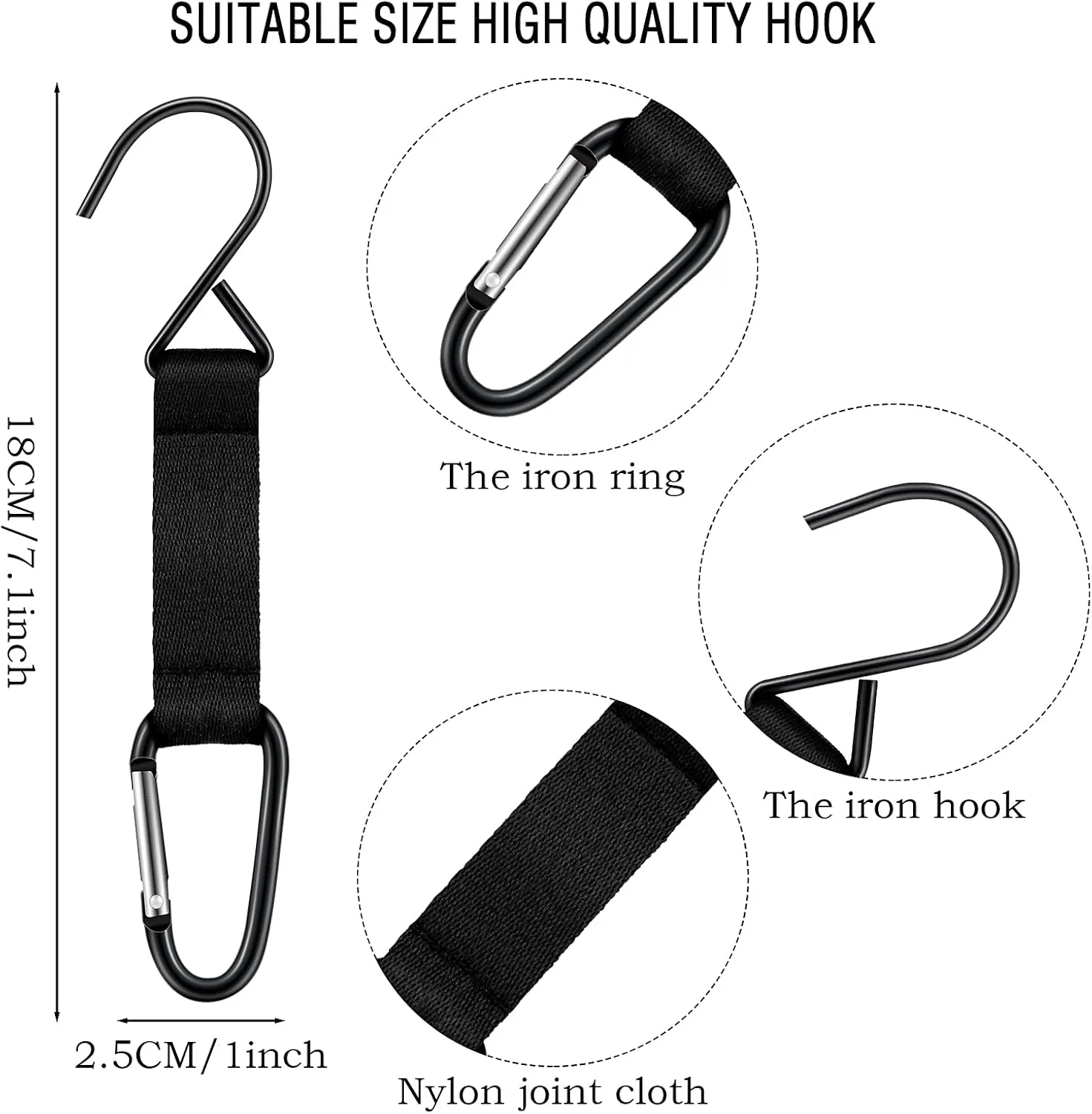 Hungdao Nylon Fence Hooks - Multifunctional Hanging Buckles for Baseball & Softball Equipment(Black Hook,12 Pieces)