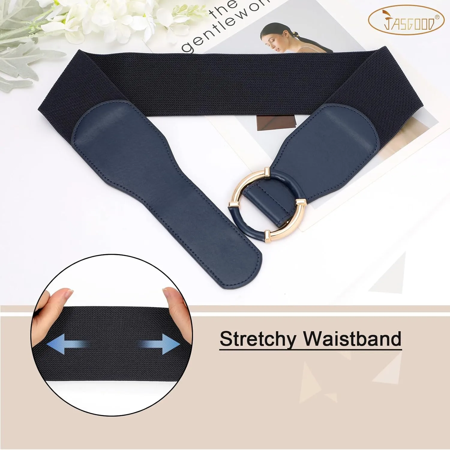 JASGOOD Women Wide Waist Belt Stretchy Elastic Vintage Belts for Dress Ladies Belt with Circle Buckle