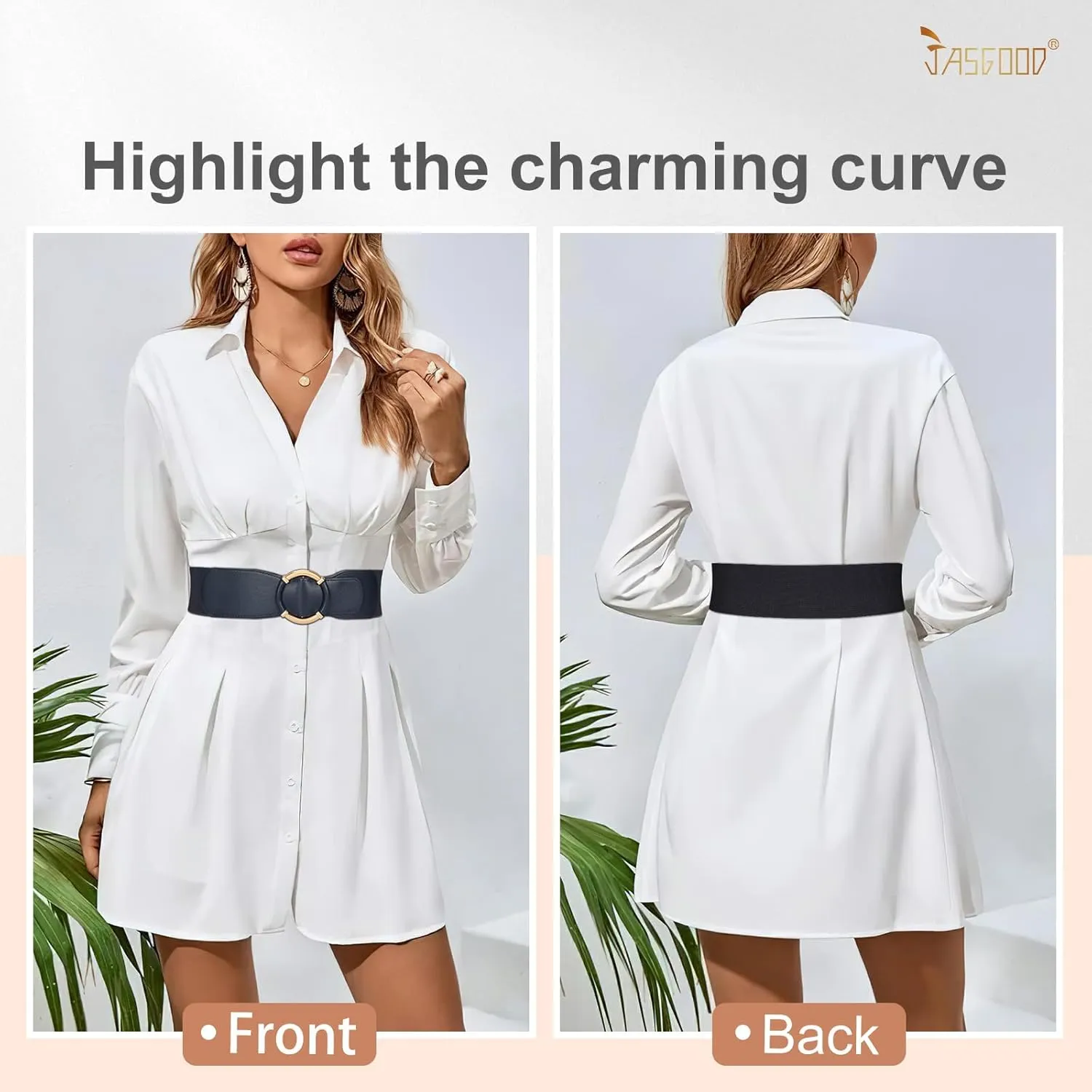JASGOOD Women Wide Waist Belt Stretchy Elastic Vintage Belts for Dress Ladies Belt with Circle Buckle
