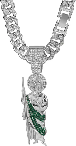Mai & Claire 14K Gold Filled San Judas Necklace For Men And Women - 925 Sterling Silver Hip Hop Saint Jude Pendant Necklace 13mm Cuban Chain Religious,St Jude Necklace, San Judas Chain