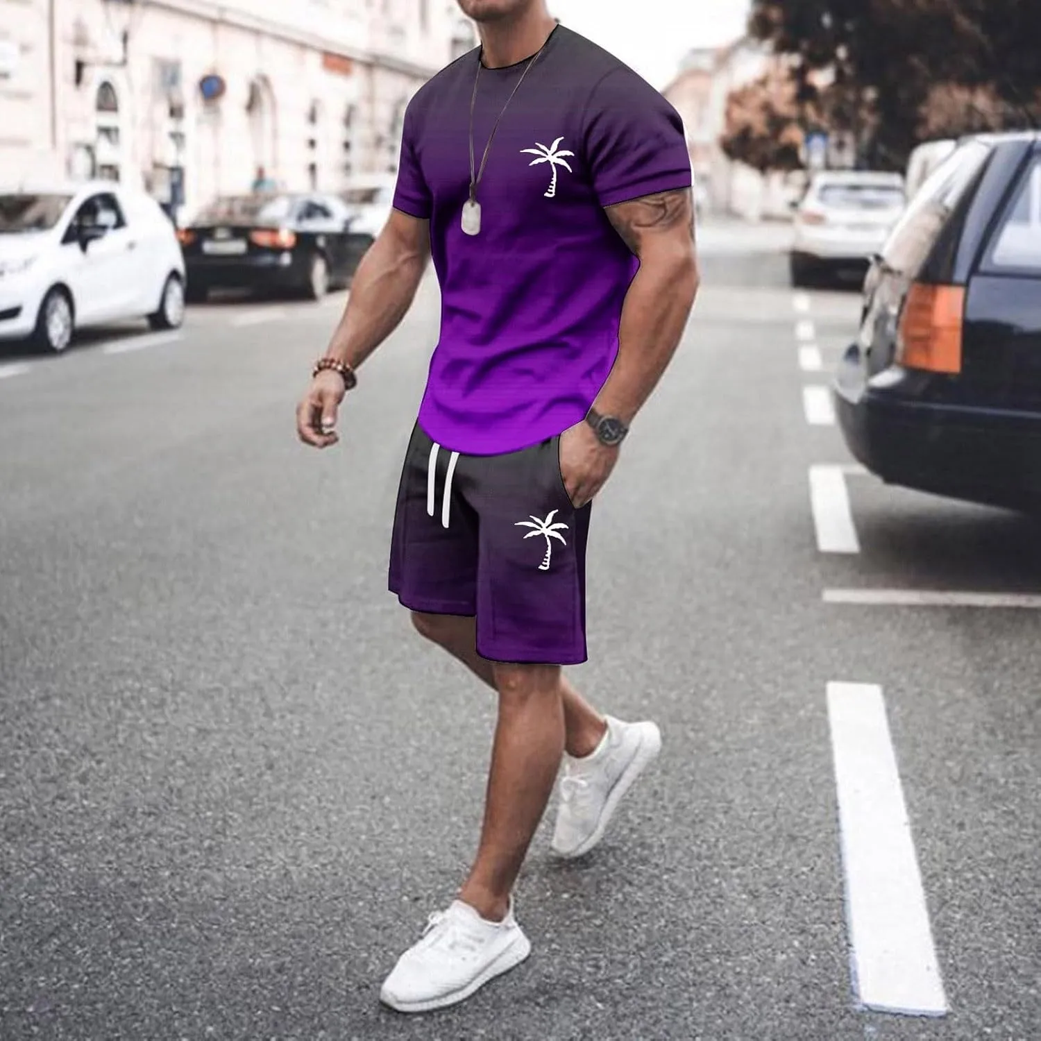 Men 2 Piece Outfits Summer Workout Tops Short Sleeve Athletic Set Casual Sets for Mens Tshirts and Shorts Suits