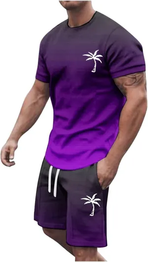 Men 2 Piece Outfits Summer Workout Tops Short Sleeve Athletic Set Casual Sets for Mens Tshirts and Shorts Suits