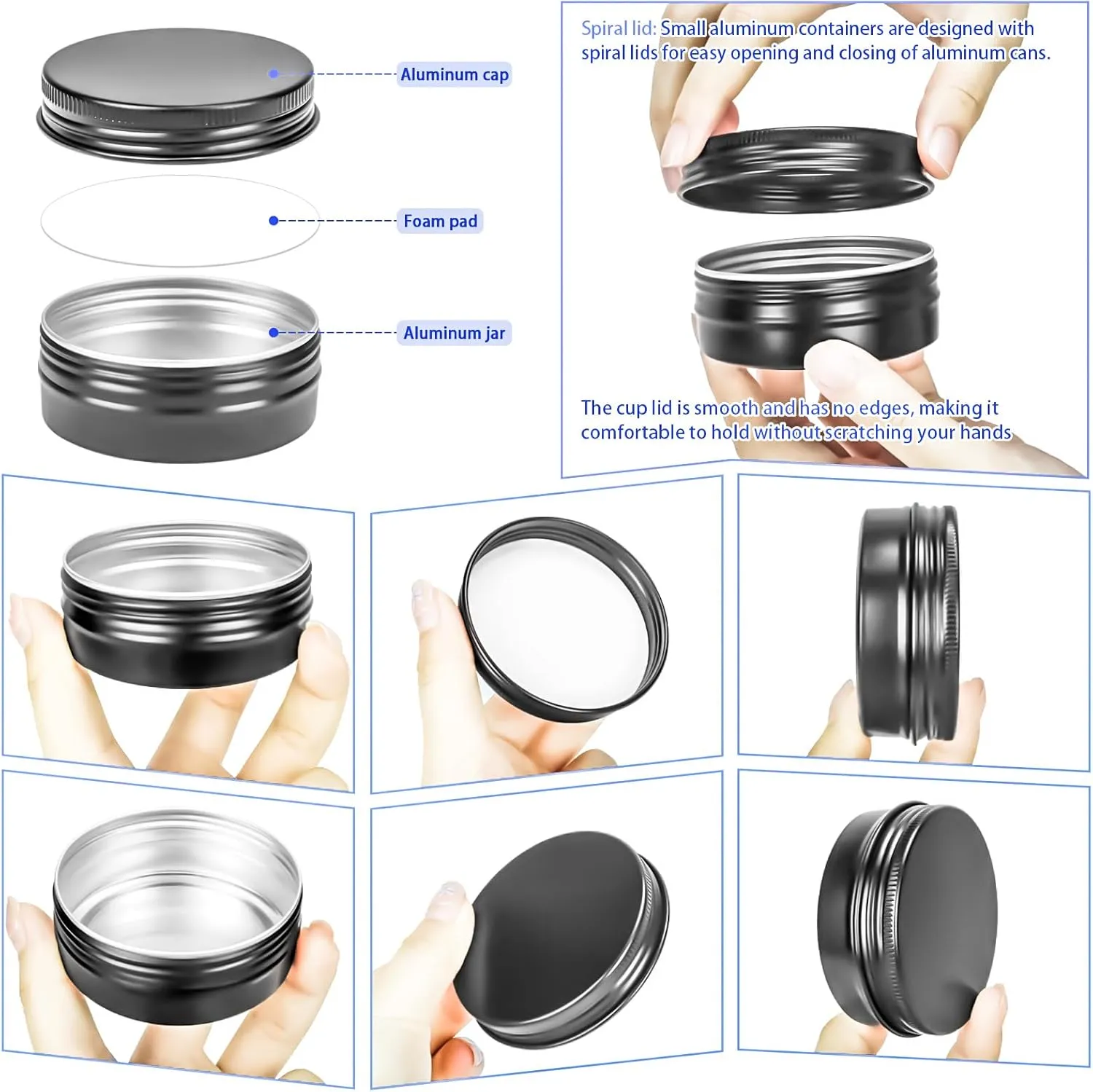 MotBach 12 Pack 2oz Tin Jars, 60ml Metal Tin cans, 2ounce Aluminum tin can jar Containers with Screw Lid for Lotion Bars, Balms, Salve, Spices, Beard Balm, Toiletries, Creams, Samples, Makeup Cosmetic