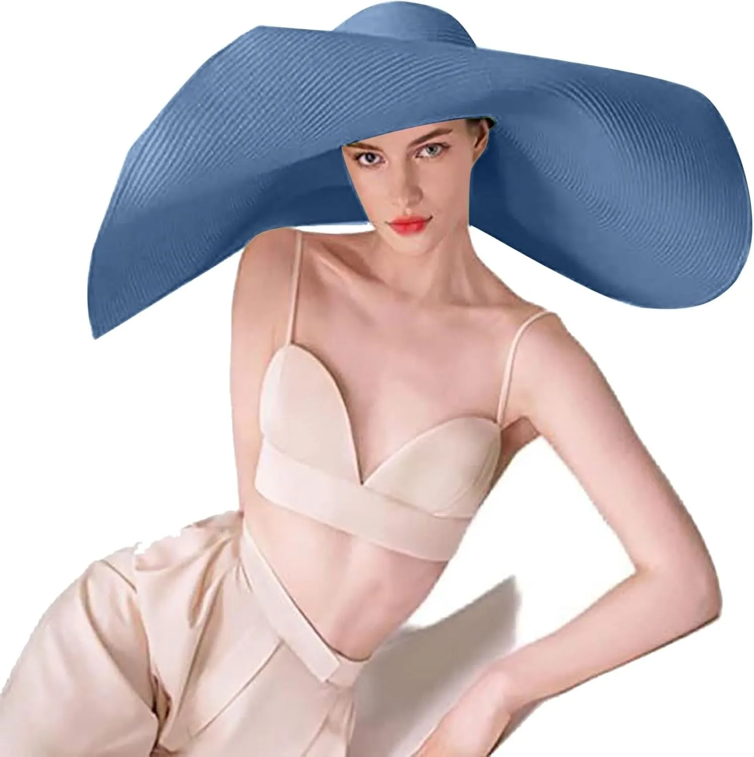 Oversized Beach Straw Hat for Women Western Wide Brim Summer Cowboy Sun Hat Packable Vacation Trendy Fedora Hat