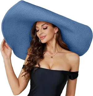 Oversized Beach Straw Hat for Women Western Wide Brim Summer Cowboy Sun Hat Packable Vacation Trendy Fedora Hat