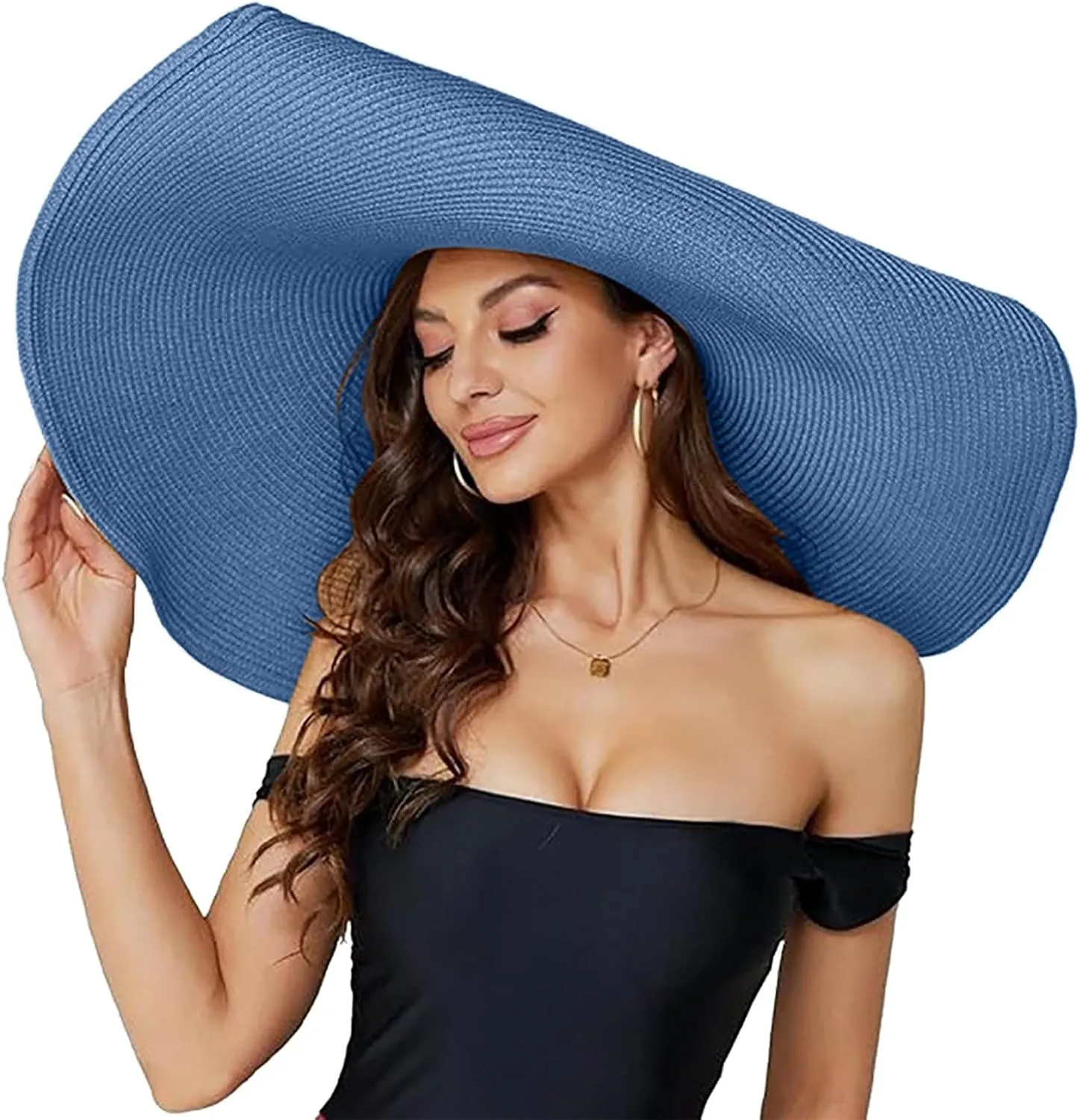 Oversized Beach Straw Hat for Women Western Wide Brim Summer Cowboy Sun Hat Packable Vacation Trendy Fedora Hat