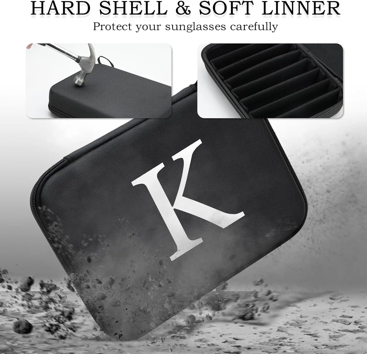 Personalized Initial Hard EVA Shell Sunglass Organizer Case Birthday Gifts for Women Men with Metal Carabiner
