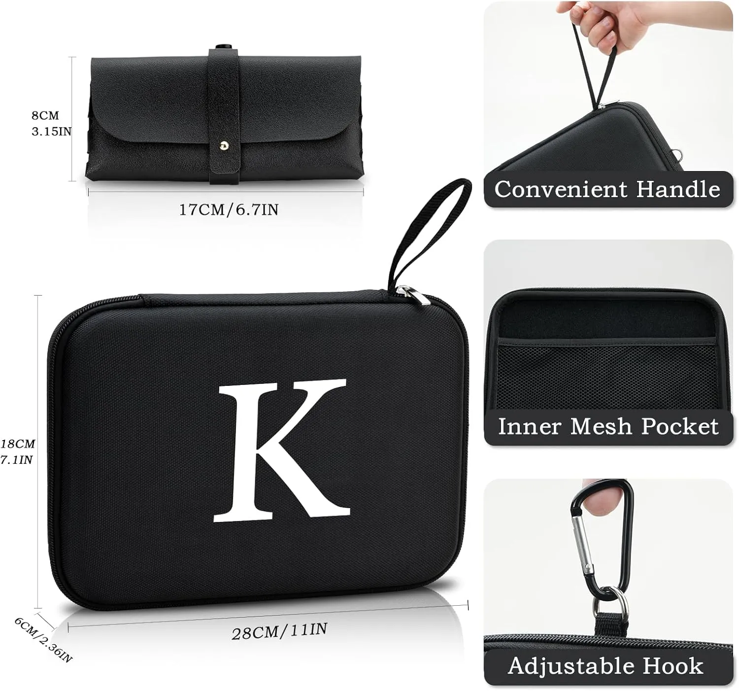 Personalized Initial Hard EVA Shell Sunglass Organizer Case Birthday Gifts for Women Men with Metal Carabiner
