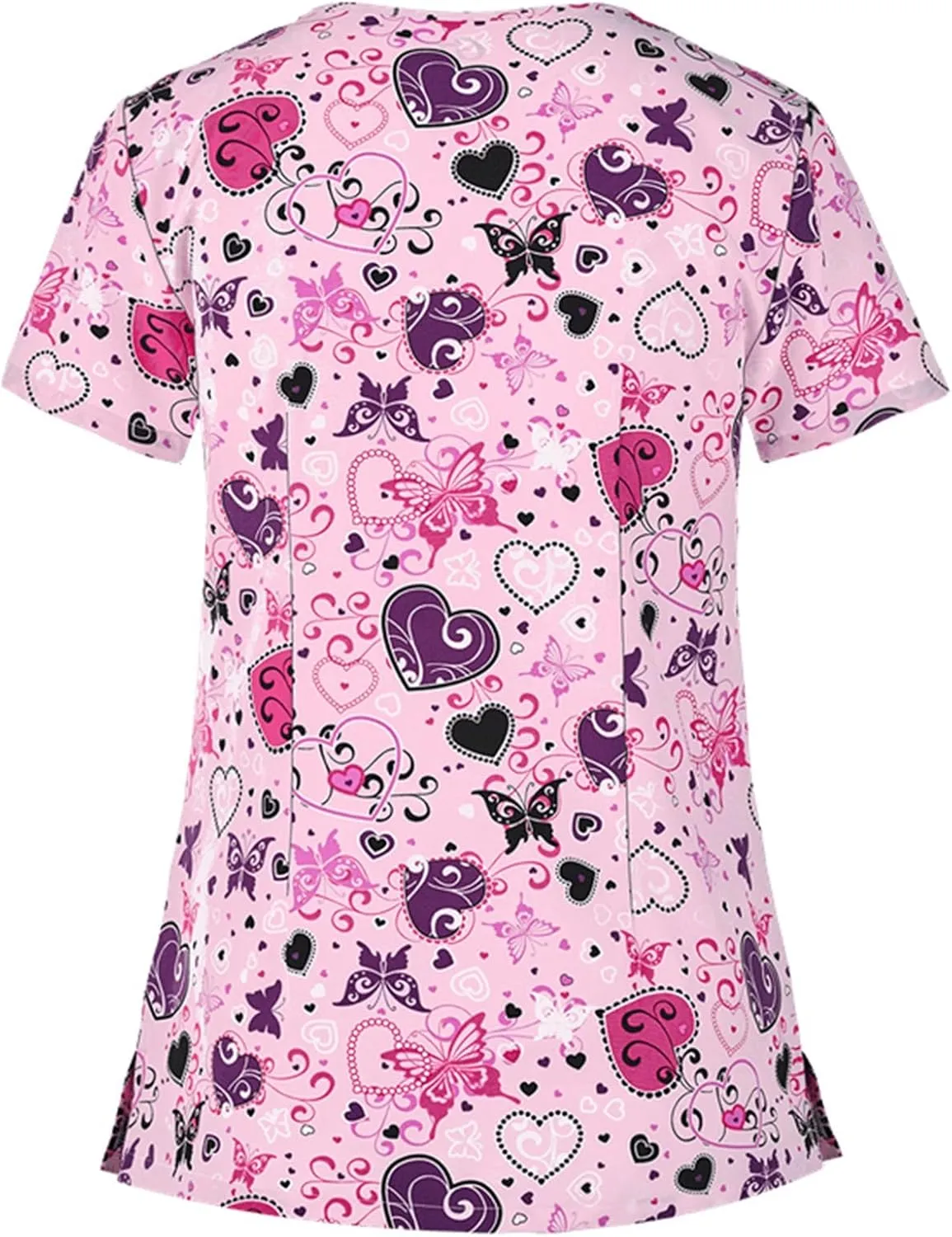 PETYCZEN Womens Scrub Tops Cute Animals Print V Neck Short Sleeve Shirts Stretch Nurse Uniform Medical Scrubs with Pockets