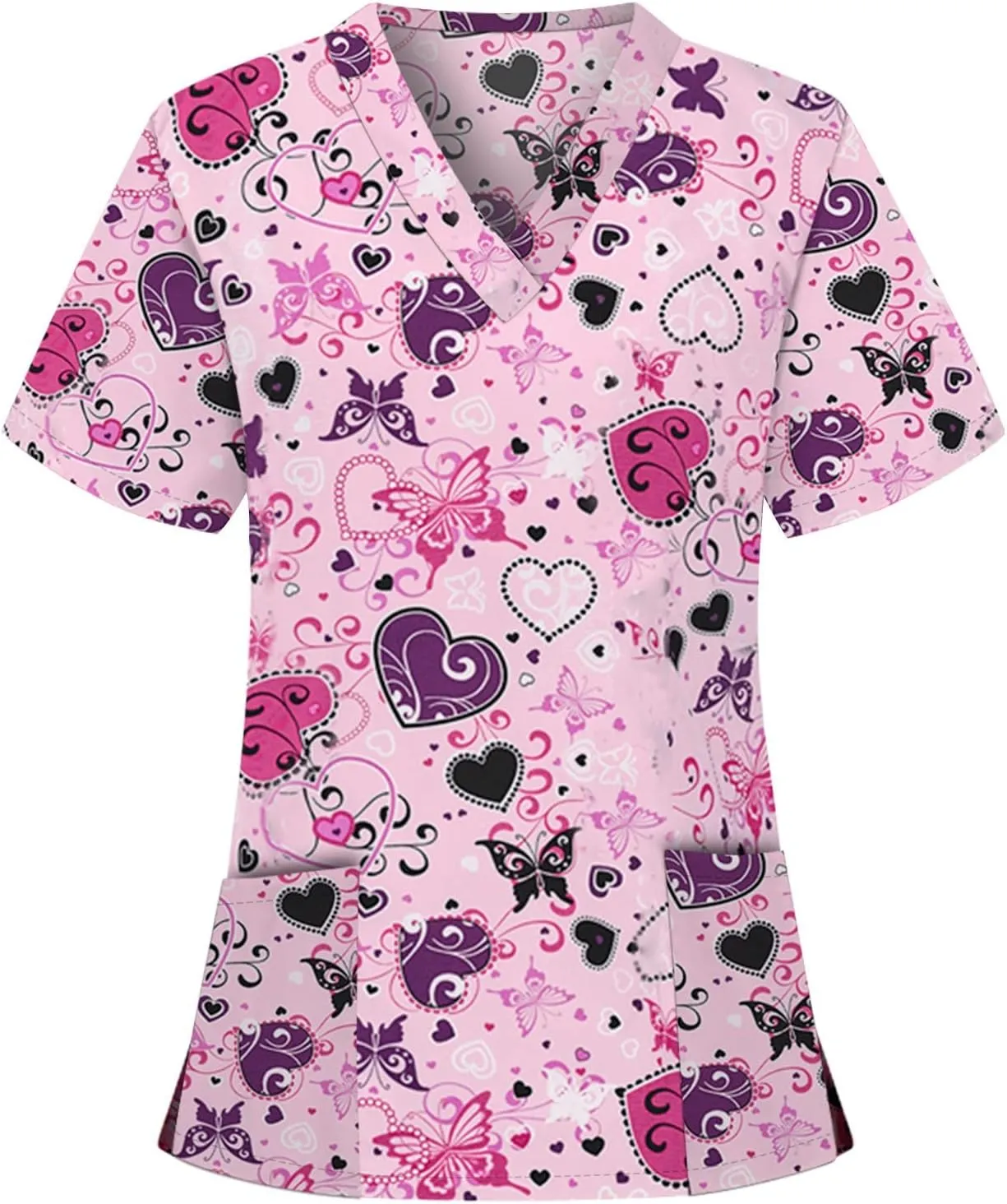 PETYCZEN Womens Scrub Tops Cute Animals Print V Neck Short Sleeve Shirts Stretch Nurse Uniform Medical Scrubs with Pockets