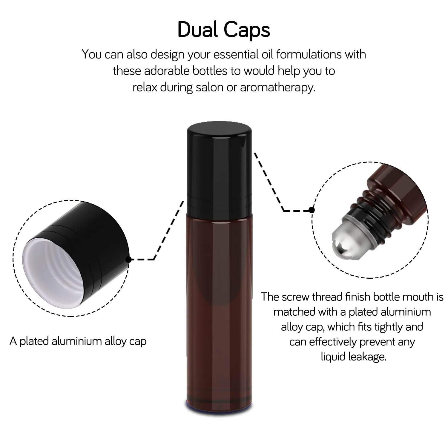 PrettyCare Set of 24, 10 ml Amber Glass Roller Bottles for Essential Oil with Stainless Steel Roller Ball - Refillable Leak-proof Empty Roll on Bottles with Black Caps for Travel, Perfume