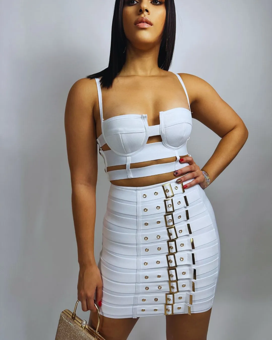 Pure Chic White Strappy Crop Top and High-Waist Skirt Set