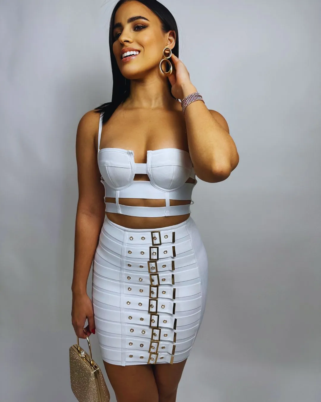 Pure Chic White Strappy Crop Top and High-Waist Skirt Set