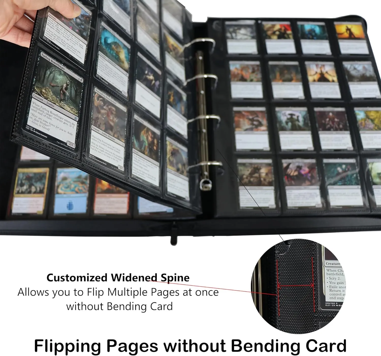 Rayvol 2000 Trading Card Binder, 16 Pocket D-Ring Card Binder Fit 2016 Cards - Large Card Collection Binder with Double-Sided Black Pages for TCG -Green