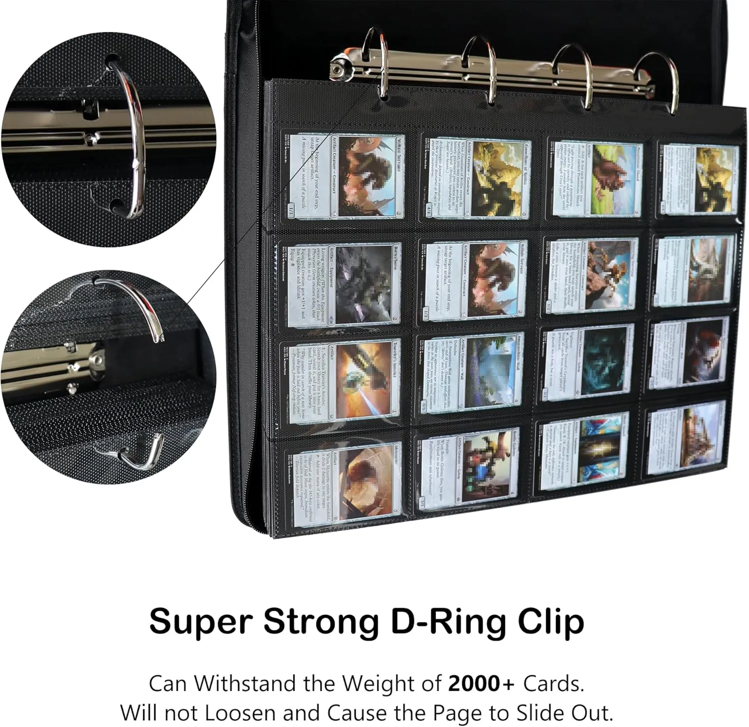 Rayvol 2000 Trading Card Binder, 16 Pocket D-Ring Card Binder Fit 2016 Cards - Large Card Collection Binder with Double-Sided Black Pages for TCG -Green