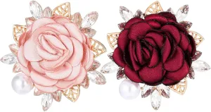 Rose Flower Brooch Pin Elegant Handmade Crystal Boutonniere Pink Pearl Fabric Lapel Pin Wedding Party Gentleman's Essentials