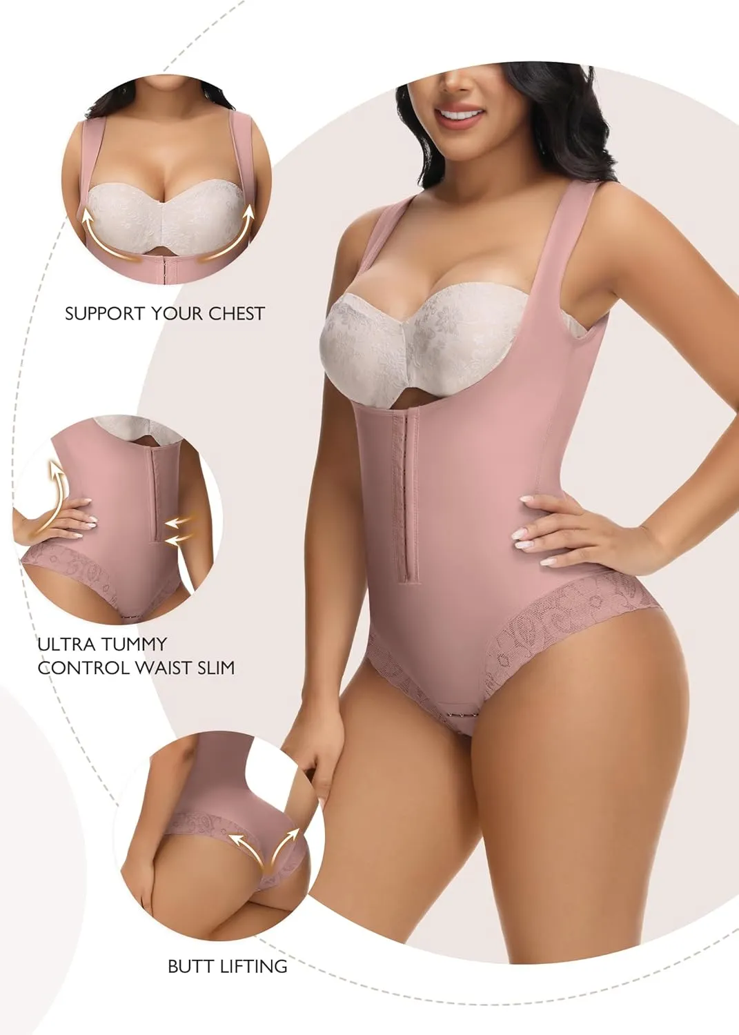 SHAPSHE Shapewear Bodysuit for Women Tummy Control Fajas Colombianas Waist Trainer Girdle Thong Open Bust Body Shaper